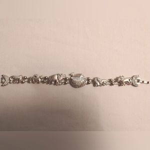VINTAGE NOAH'S ARK SILVERTONE SLIDER CHARM BRACELET WITH DOUBLE SEPARATOR BEADS